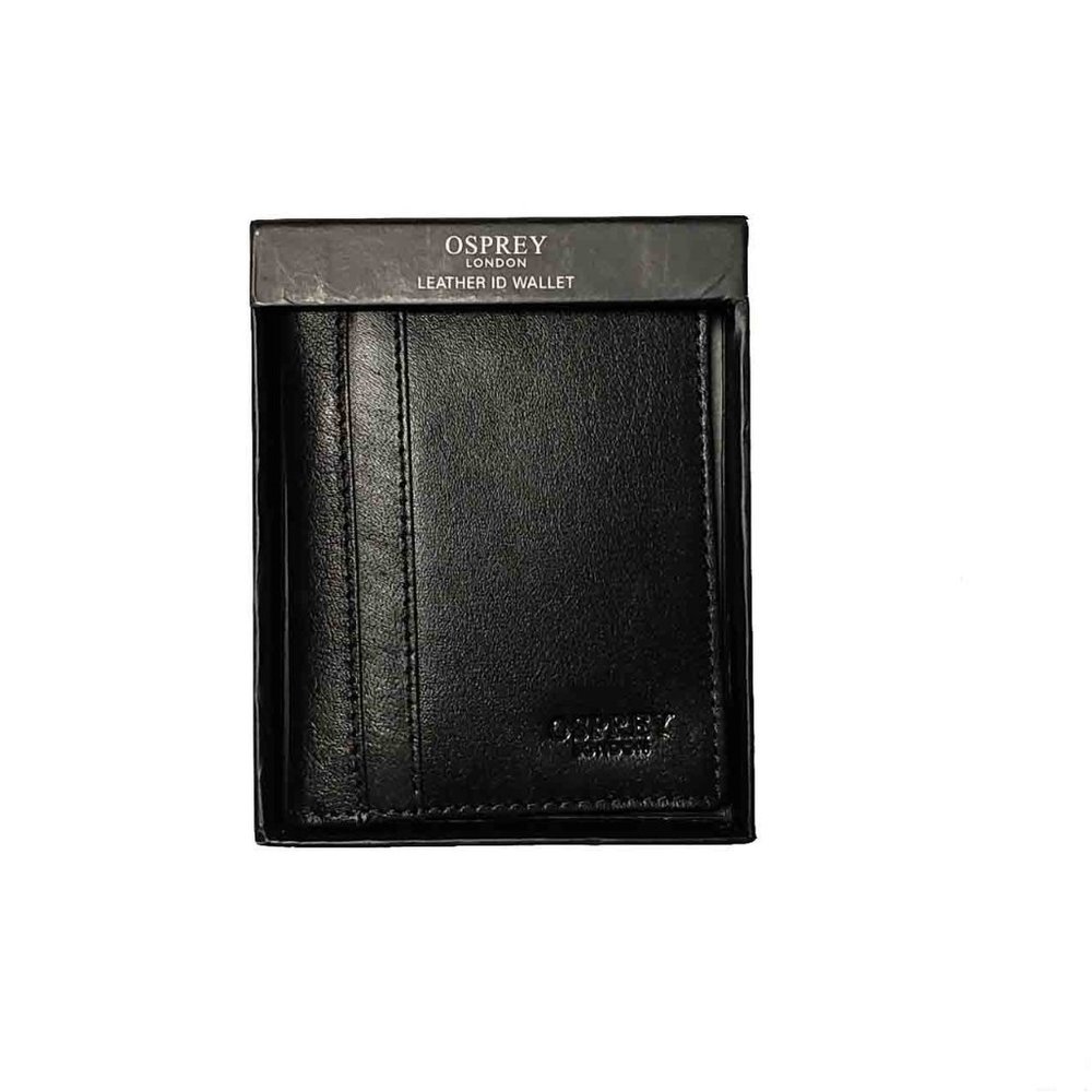 Osprey London Felix ID Wallet Bifold Black Glazed Calf Leather Men's